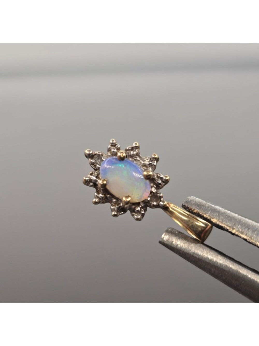 Vintage 10k Gold Opal Diamond Pendant Sunburst Halo Genuine Gemstone Signed - Picture 13 of 14